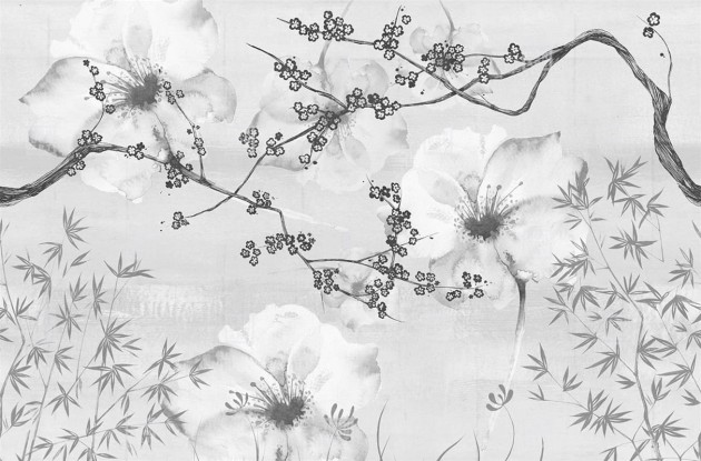 London Art 16079-05 22 Iconic Re-edition Better Days - mural z motywem gałęzi, kwiatów i bambusa