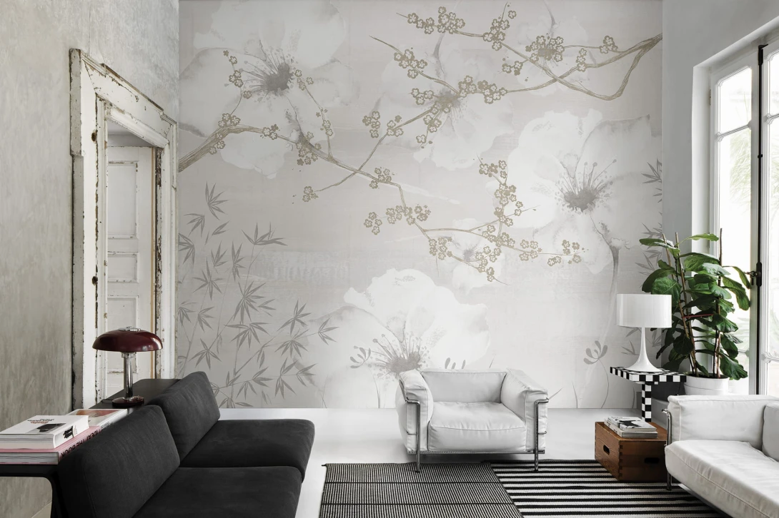 London Art 16079-05 22 Iconic Re-edition Better Days - mural z motywem gałęzi, kwiatów i bambusa