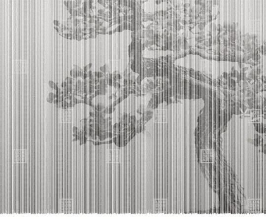 London Art 20016-03 22 Iconic Re-edition Plague - geometryczny mural z motywem drzewa i pionowych prążków