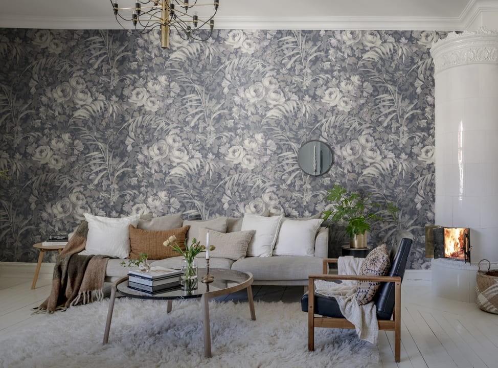 Rebel Walls R19210 Vintage Brocade Dazzling Foliage Blue - mural roślinny