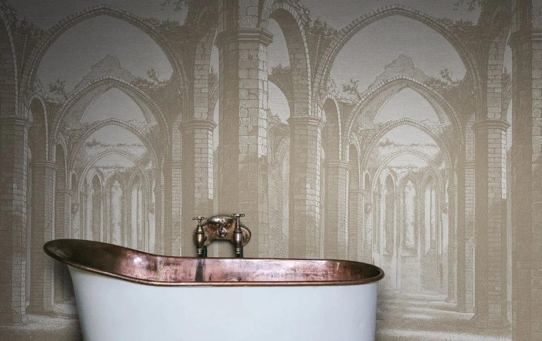 Rebel Walls R19222 Vintage Brocade Gothic Arches Sand - mural z gotyckimi łukami
