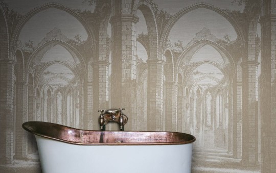 Rebel Walls R19222 Vintage Brocade Gothic Arches Sand - mural z gotyckimi łukami