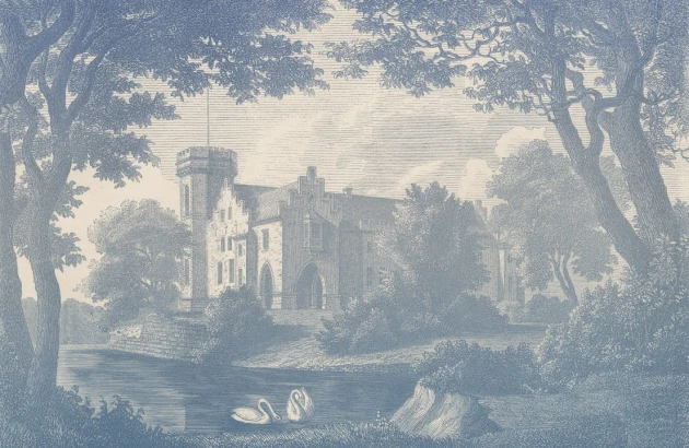 Rebel Walls R19225 Vintage Brocade Swan Pond Blue - mural z łabędziem