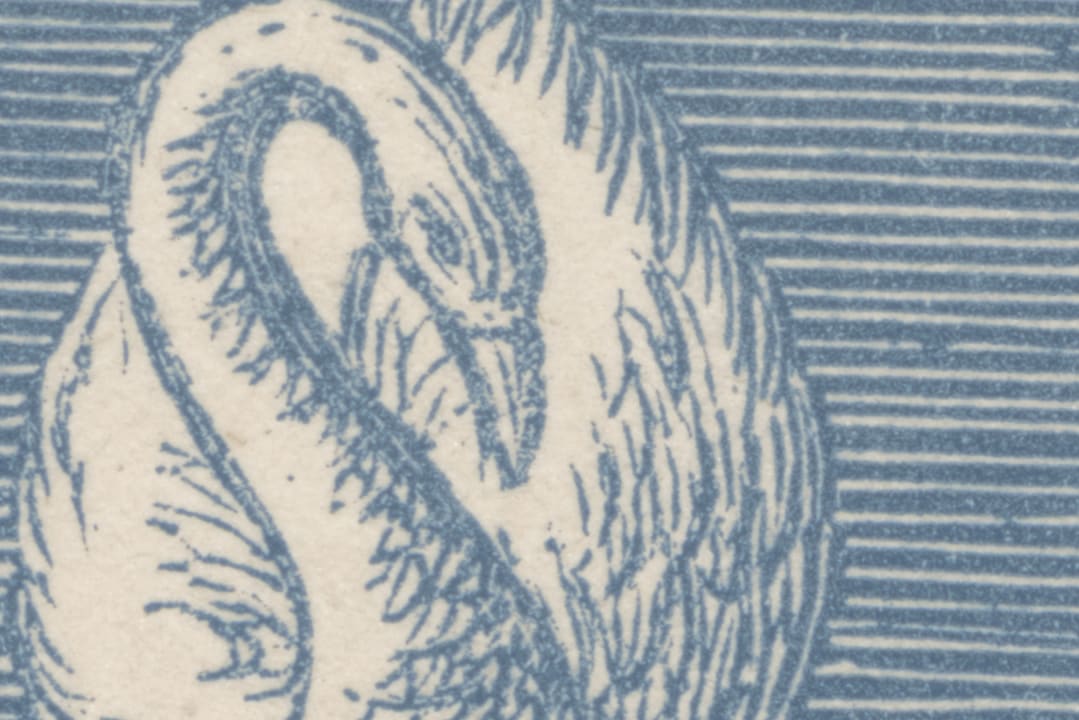 Rebel Walls R19225 Vintage Brocade Swan Pond Blue - mural z łabędziem