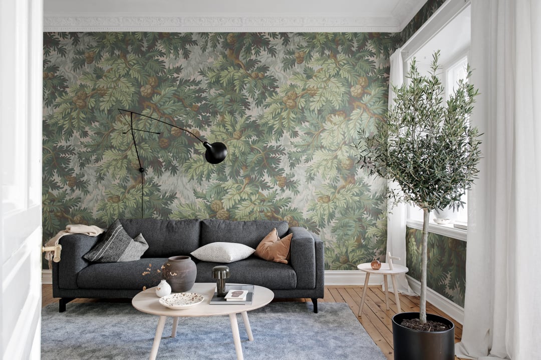 Rebel Walls R19236 Vintage Brocade Sprouce Forest Green - mural liściasty