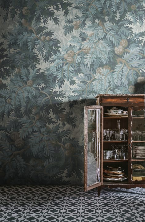Rebel Walls R19237 Vintage Brocade Sprouce Forest Blue - mural liściasty