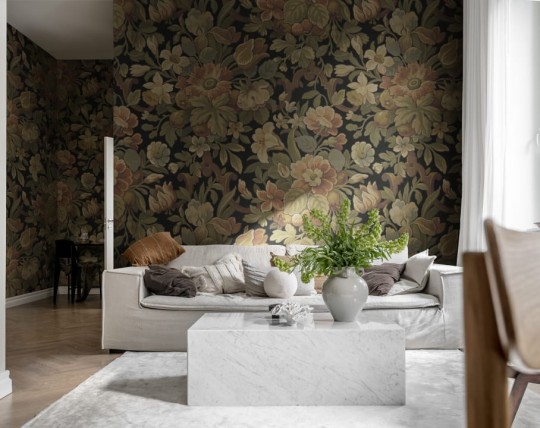 Rebel Walls R19241 Vintage Brocade Vintage Flora Ebony - mural w kwiaty