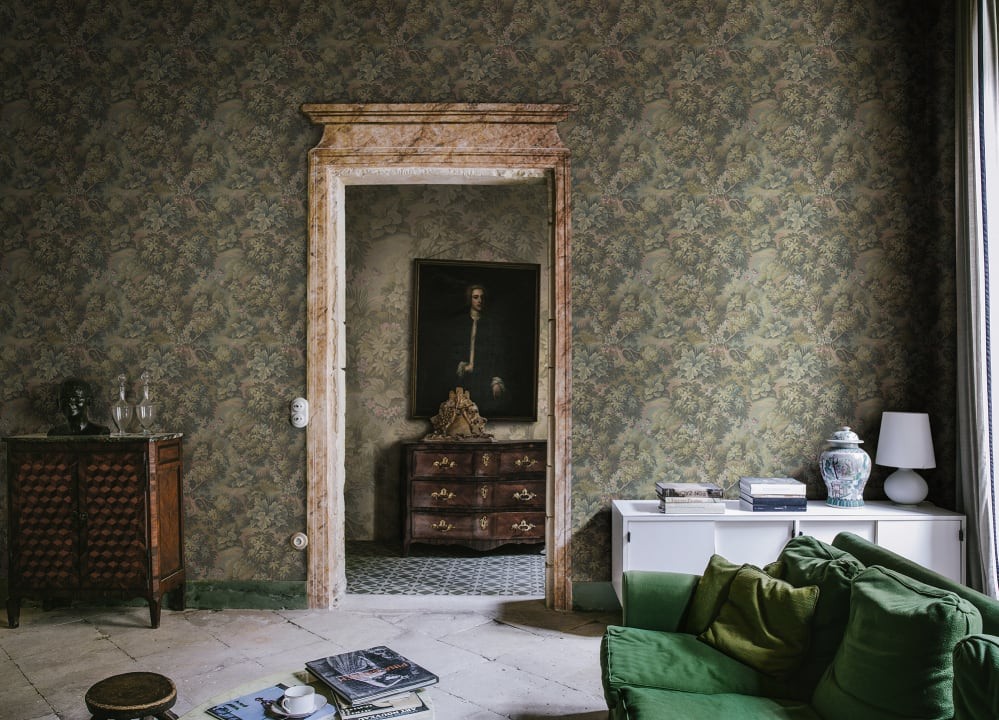 Rebel Walls R19253 Vintage Brocade Blooming Park Green - tapeta roślinna