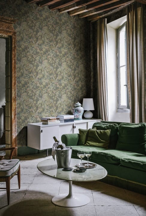 Rebel Walls R19253 Vintage Brocade Blooming Park Green - tapeta roślinna