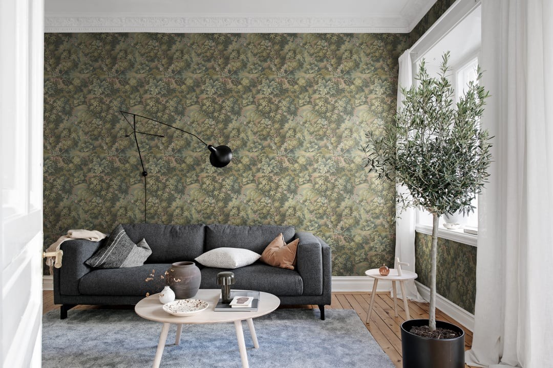 Rebel Walls R19253 Vintage Brocade Blooming Park Green - tapeta roślinna