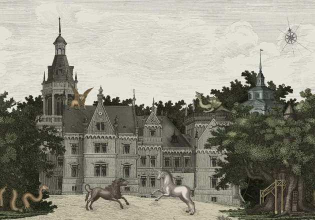 Rebel Walls R19270 Vintage Brocade Fairyland Vintage- mural z tajemniczym zamkiem