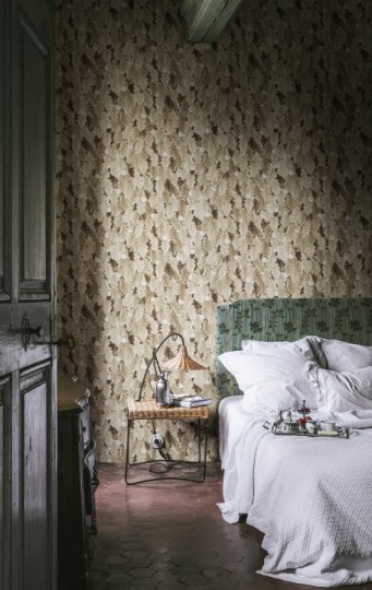 Rebel Walls R19273 Vintage Brocade No Time to Waste Sand - tapeta w liście dębu