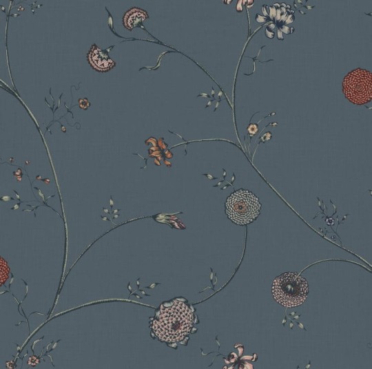 Rebel Walls R19282 Vintage Brocade Flower Thread Blue - tapeta w drobne kwiaty