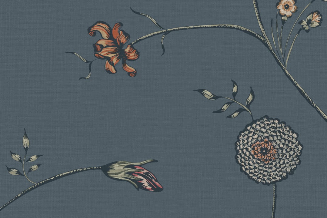Rebel Walls R19282 Vintage Brocade Flower Thread Blue - tapeta w drobne kwiaty