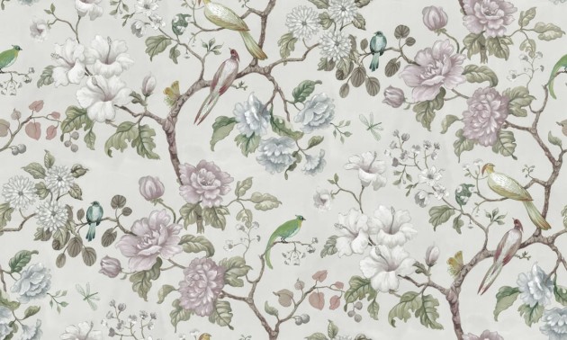 Rebel Walls R19336 Vintage Brocade Grandiflora Pearl - mural w kwiaty