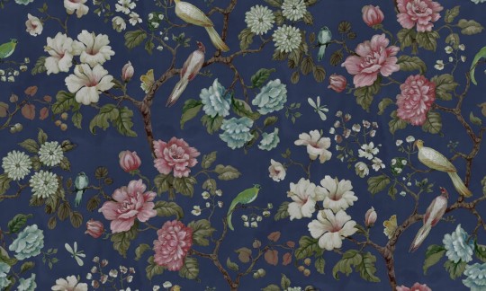 Rebel Walls R19337 Vintage Brocade Grandiflora Blue - mural w kwiaty