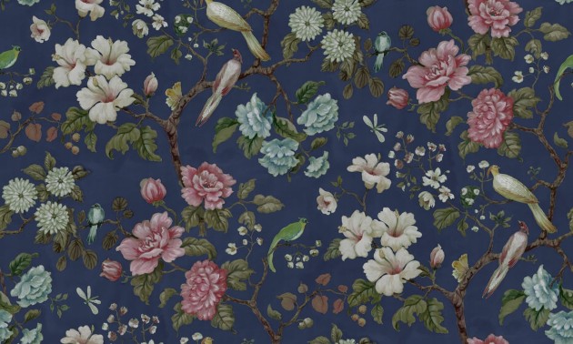 Rebel Walls R19337 Vintage Brocade Grandiflora Blue - mural w kwiaty