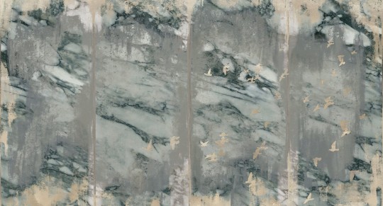 Muance MU13008 Edition 3 Amber Allora - mural z motywem postarzanej ściany i ptaków