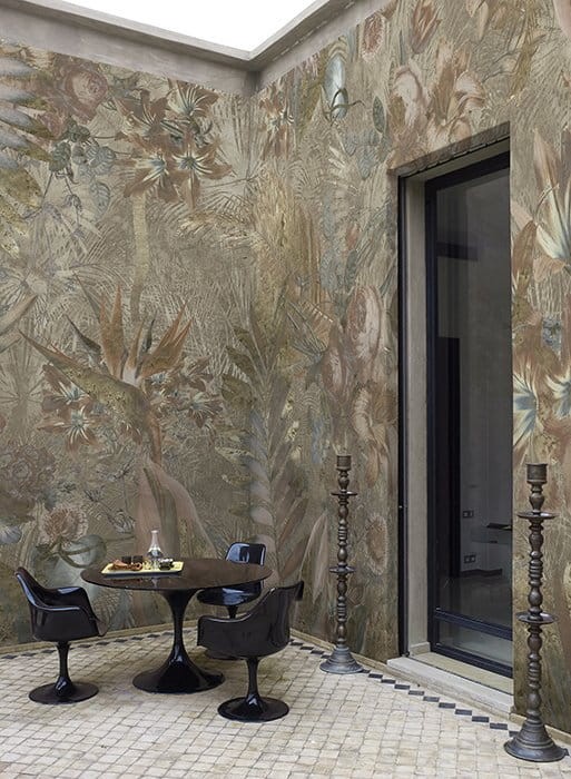 Muance MU13014 Edition 3 Amber Magari - tropikalny mural z motywem liści i kwiatów