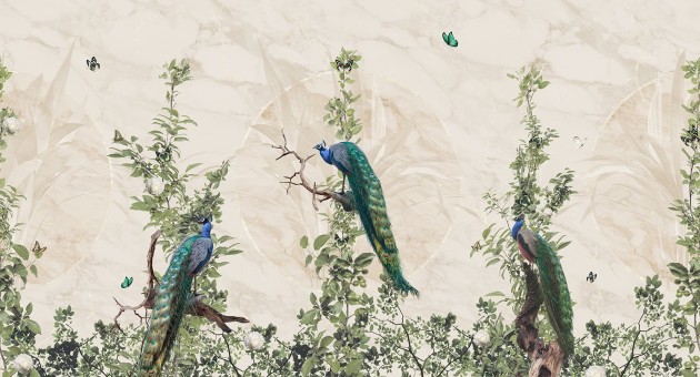 Muance MU13040 Edition 3 Amber Peacock Forest - mural z motywem lasu i pawi