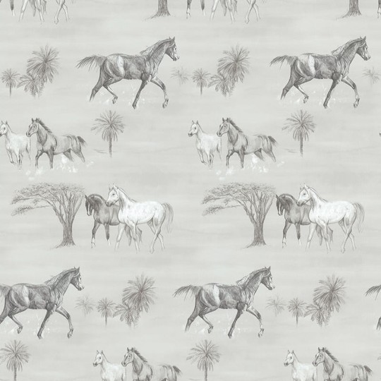Lutece 11200709-EN Les Aventures Chevaux Brousse Gris - tapeta z motywem koni i drzew