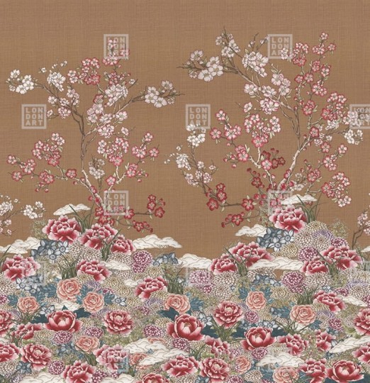 London Art KMN01 B Kimono Zori - mural w kwiaty