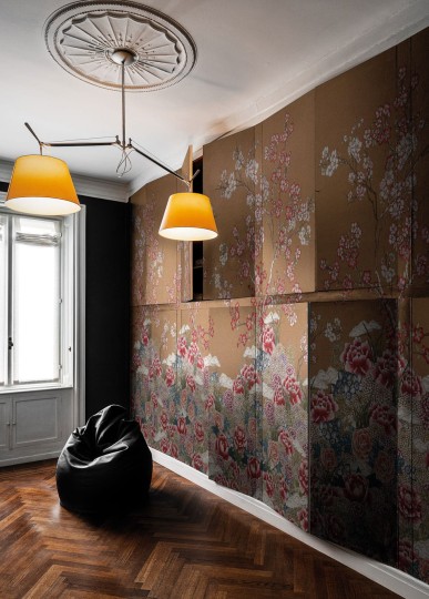 London Art KMN01 B Kimono Zori - mural w kwiaty