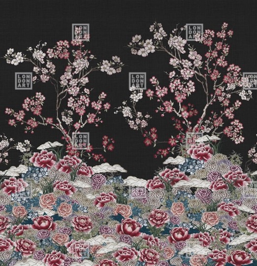 London Art KMN01 C Kimono Zori - mural w kwiaty