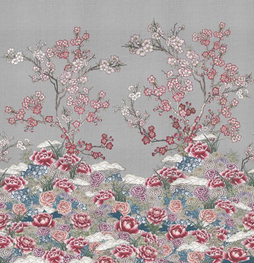 London Art KMN01 D Kimono Zori - mural w kwiaty