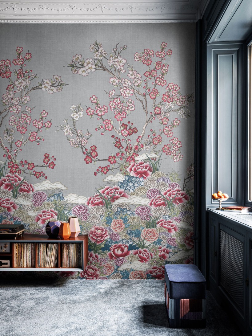 London Art KMN01 D Kimono Zori - mural w kwiaty