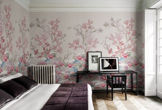 London Art KMN01 E Kimono Zori - mural w kwiaty