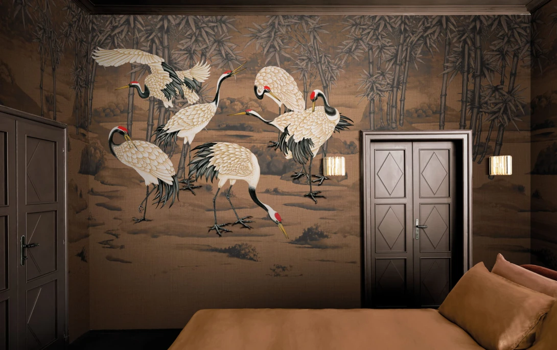 London Art KMN03 B Kimono Tabi - mural w żurawie