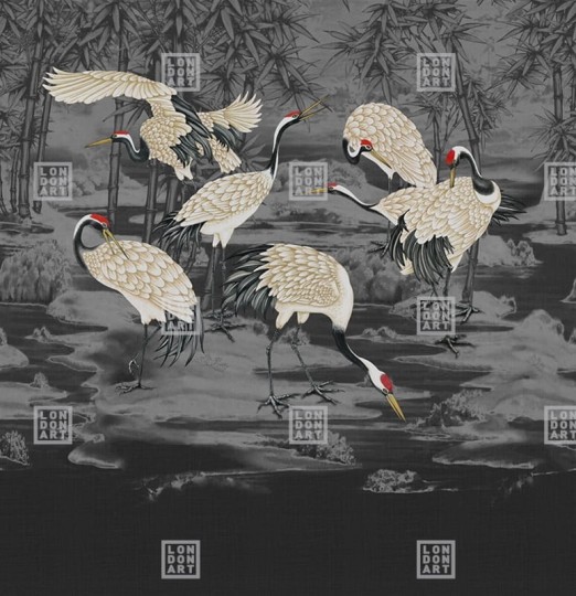 London Art KMN03 C Kimono Tabi - mural w żurawie