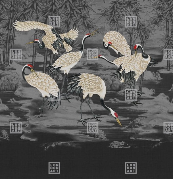 London Art KMN03 C Kimono Tabi - mural w żurawie