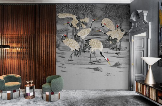 London Art KMN03 D Kimono Tabi - mural w żurawie