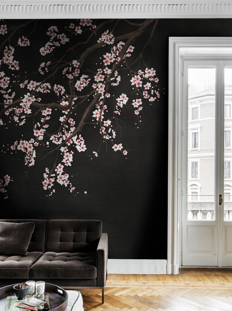 London Art KMN05 C Kimono Haori - mural w kwitnącą wiśnię