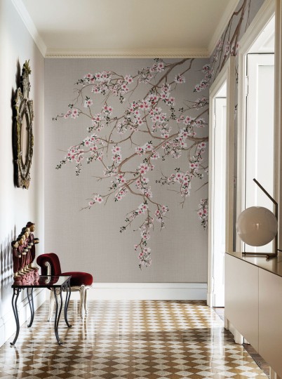 London Art KMN05 E Kimono Haori - mural w kwitnącą wiśnię