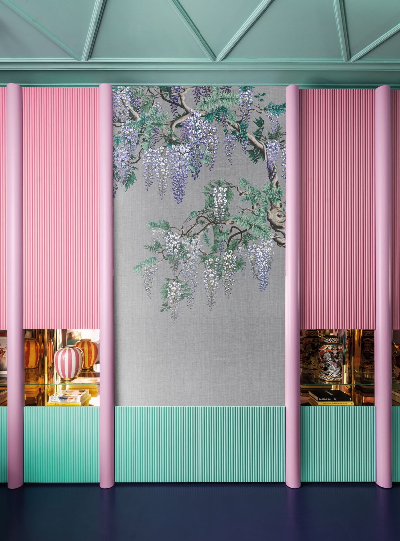 London Art KMN07 D Kimono Iromuji - mural z wisterią