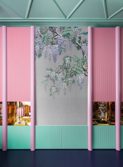 London Art KMN07 D Kimono Iromuji - mural z wisterią