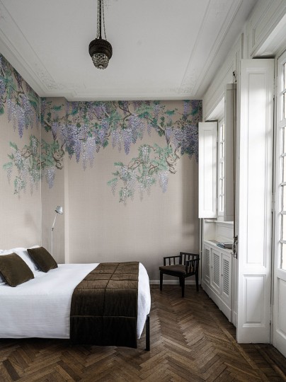 London Art KMN07 E Kimono Iromuji - mural z wisterią