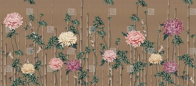 London Art KMN10 B Kimono Fuki - mural z pędami bambusa