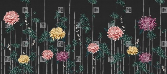 London Art KMN10 C Kimono Fuki - mural z pędami bambusa