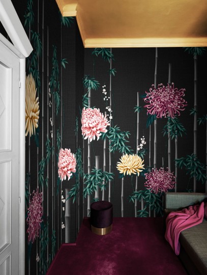 London Art KMN10 C Kimono Fuki - mural z pędami bambusa