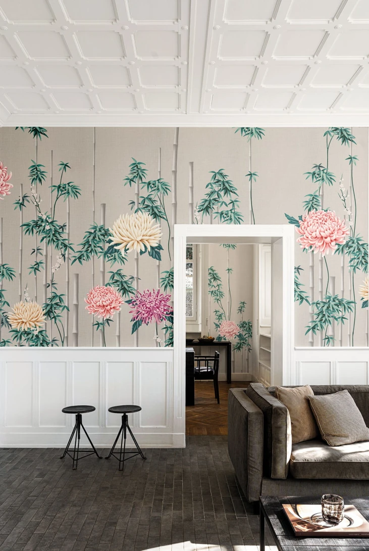 London Art KMN10 E Kimono Fuki - mural z pędami bambusa