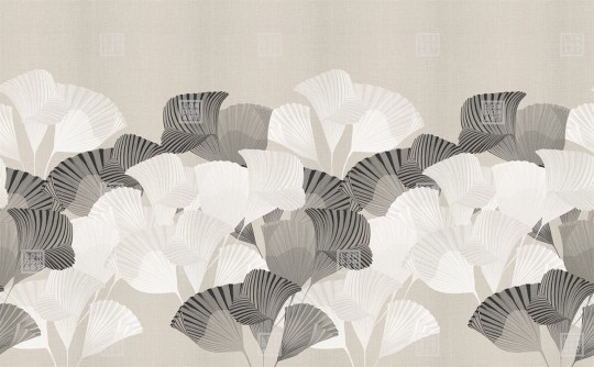 London Art KMN12 E Kimono Komon - mural liściasty