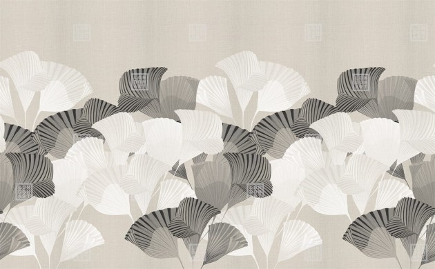 London Art KMN12 E Kimono Komon - mural liściasty