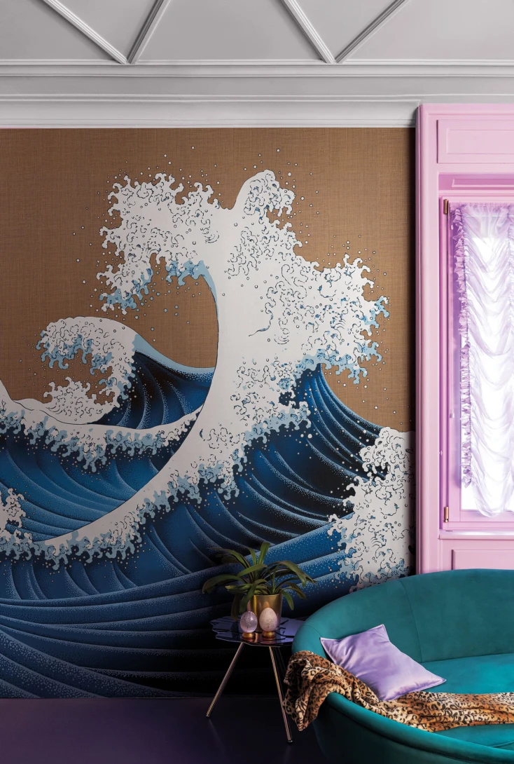 London Art KMN14 B Kimono Furi - mural w fale