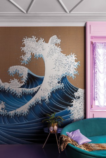 London Art KMN14 B Kimono Furi - mural w fale