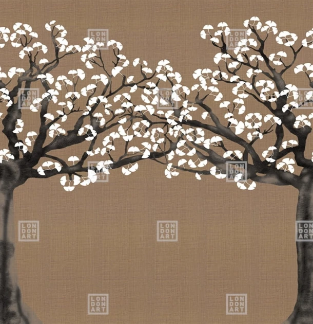 London Art KMN18 B Kimono Kosode - mural z miłorzębem