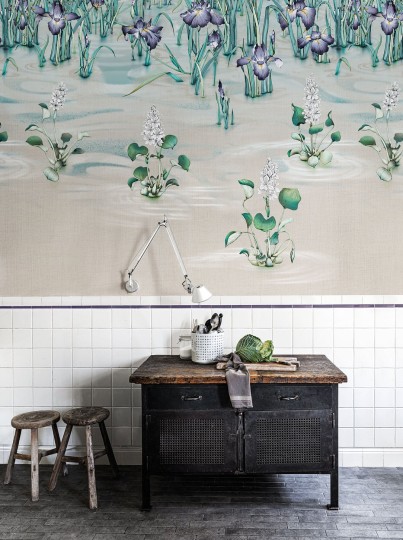 London Art KMN19 E Kimono Hikizuri - mural ze stawem